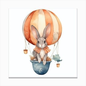 Watercolor Illustration Rabbit Hot Air Balloon Canvas Print