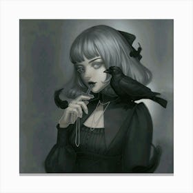 Gothic Girl With Crow Canvas Print