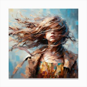 Girl With Hair Blowing In The Wind Canvas Print