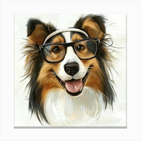 Collie Dog With Glasses Canvas Print