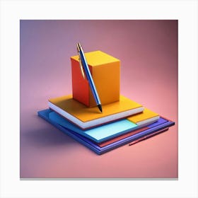 3d Notepad Icon With Pen (1) Canvas Print