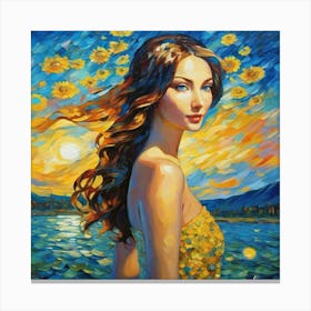 Sunset With Sunflowershhj Canvas Print