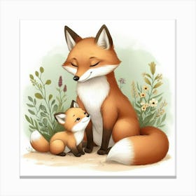 Fox Mother And Cub Canvas Print