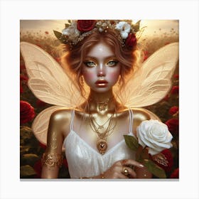 Fairy In A Field Of Roses 2 Canvas Print