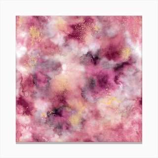 Smoky Marble Watercolor Pink Square Canvas Print