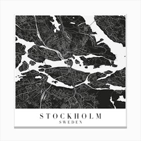 Stockholm Sweden Minimal Black Mono Street Map  Square Canvas Print