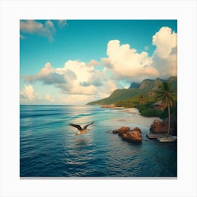 Eagle Flying Over The Ocean Canvas Print