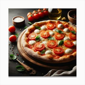 Pizza With Tomatoes And Basil Canvas Print