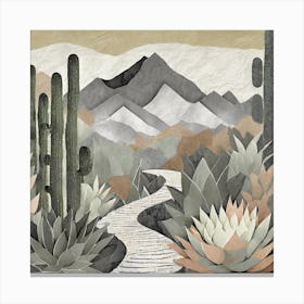 Firefly Modern Abstract Beautiful Lush Cactus And Succulent Garden Path In Neutral Muted Colors Of T (5) Canvas Print