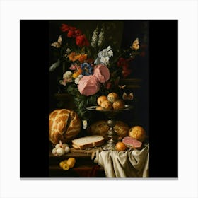 Still Life With Bread And Flowers Canvas Print