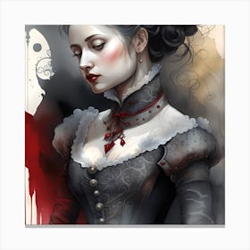 Gothic Woman Monochromatic Watercolor 1 Canvas Print