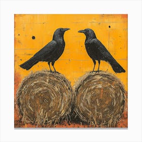 Crows On Hay 1 Canvas Print