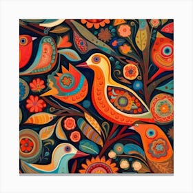 Folk Art Birds Canvas Print
