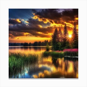 Sunset Over Lake 25 Canvas Print