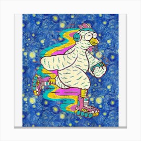 Starry Night 80s Rollerskate Chicken Canvas Print