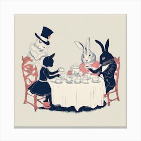 Rabbits At Tea Canvas Print