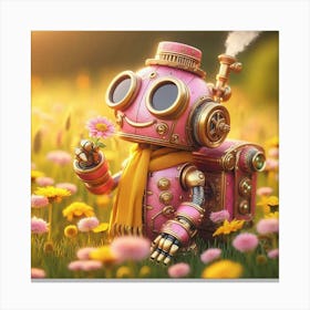 Pink Robot In The Meadow Canvas Print