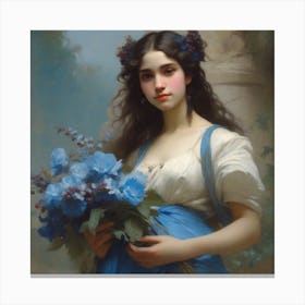 Girl With Blue Flowers Canvas Print