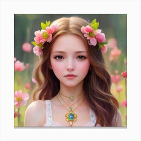 Pretty Girl In Flowers Canvas Print