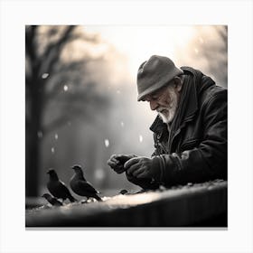 Old Man Feeding Pigeons Canvas Print