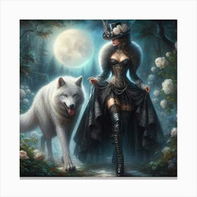 Wolf And Woman Canvas Print