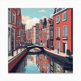 Cartoon Amsterdam Canal Summer (8) Canvas Print