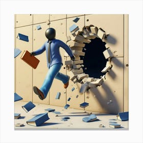 Businessman Running Through A Hole Canvas Print