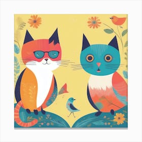 Cats And Birds Canvas Print