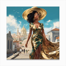 Woman In A Gold Dress 2 Canvas Print