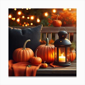 Autumn Pumpkins On A Wooden Bench Canvas Print