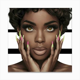 Black Woman With Neon Nails 1 Canvas Print