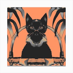 Black Kitty Cat Meow Peach Canvas Print