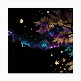 Night Sky With Stars And Tree Canvas Print