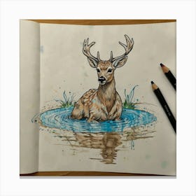 Deer In Water 5 Canvas Print