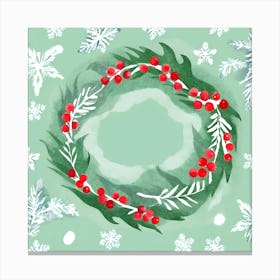 Christmas Wreath Wall Art Green Background Botanical Style #4 Canvas Print