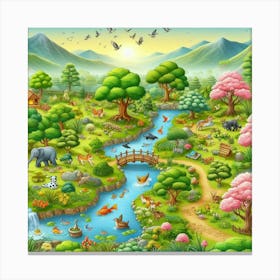 Illustration Of A Cartoon Forest Canvas Print