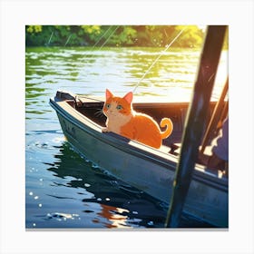 Cat Fishing In A Boat 1 Canvas Print