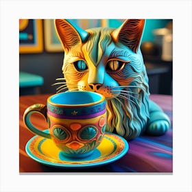 Cat With Cup Whimsical Psychedelic Bohemian Enlightenment Print Canvas Print