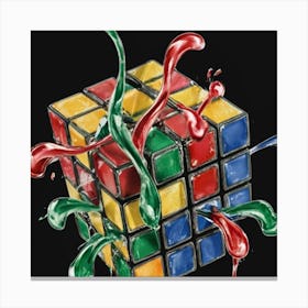 Colorful Rubiks Cube Dripping Paint 15 Canvas Print