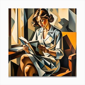 Woman Sitting in Chair and Reading Cubism Style Canvas Print