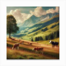 Cows In The Mountains 2 Canvas Print