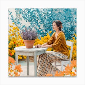 Garden Serenity Woman Amidst Vibrant Flora (4) Canvas Print