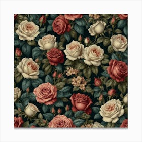 Roses On A Black Background Canvas Print