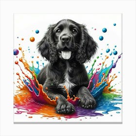 Black Spaniel Splash Canvas Print