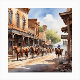 Western Town In Texas With Horses No People Watercolor Trending On Artstation Sharp Focus Studi Canvas Print