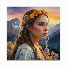 Girl With Flowers In Her Hair Canvas Print