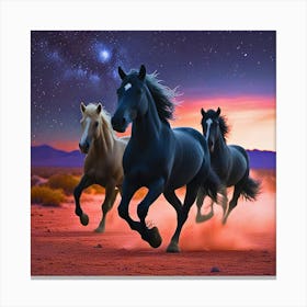 Three Horses Running In The Desert 1 Canvas Print