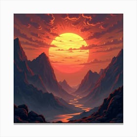 Titan Breaking Through Mountains Under A Fiery Sunset Sky 1 Canvas Print