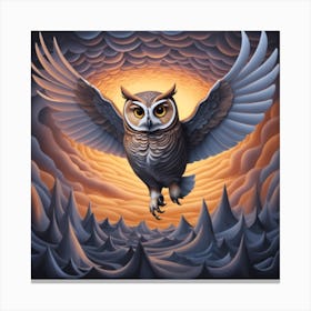 Owl In Flight Against A Backdrop Of Surreal Twisting Forms That Create The Illusion Of A Nighttime Journey Through A Dreamscape Canvas Print