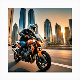 Motorbike Motorcycle Driver Steering Wheel Handlebar City Urban Sunset Riding Road Street Canvas Print